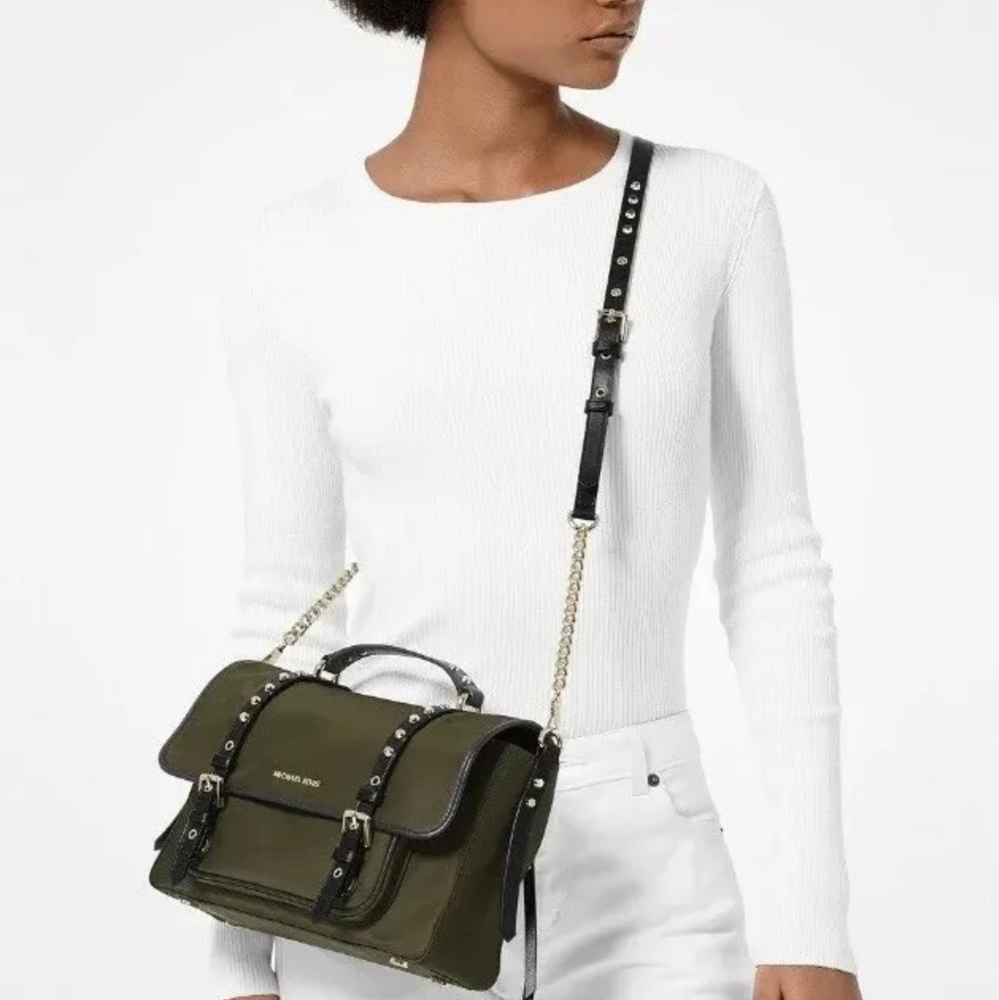 Michael Kors Leila Flap Small Messenger Crossbody, Olive/Gold Hang bag